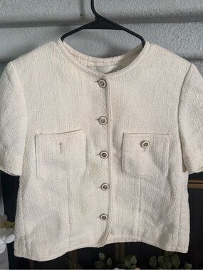 Dunst Cream Textured Short-Sleeve Button Front Jacket